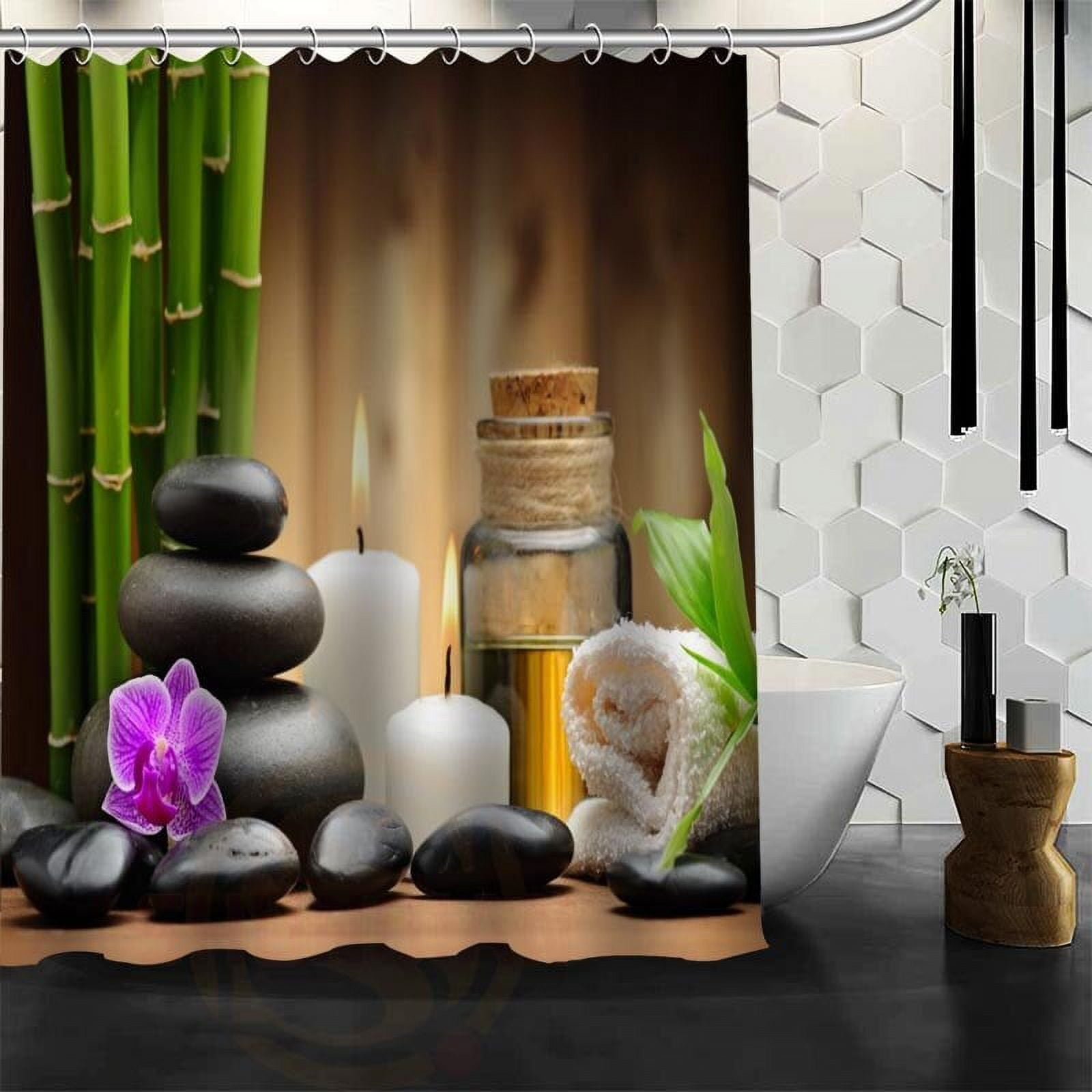 Black Zen Stone Shower Curtains Pink Orchid Green Bamboo Zen Garden