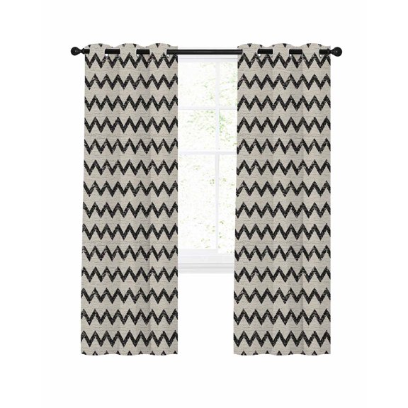 Black Zigzag Line Blackout Curtains for Bedroom Living Room, Chevron Stripe Tribal Pattern Shabby Chic Farmhouse 45 In Long Thermal Insulated Room Darkening Drapes Grommet Window Treatment 42 x 45 In