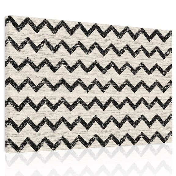 Black Zigzag Line Canvas Print Wall Art, Chevron Stripe Tribal Pattern Shabby Chic Farmhouse Wall Decor Framed Artwork Paintings Pictures for Living Room Bedroom Stretched Ready to Hang, 24" x 32"