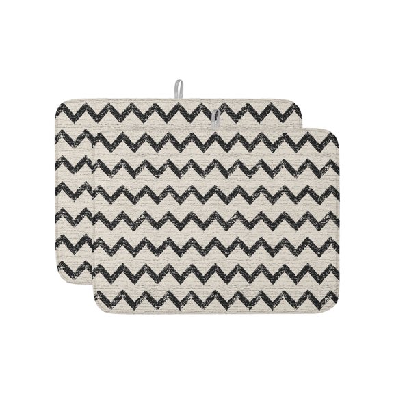 Black Zigzag Line Dish Drying Mat 18x24 inch Chevron Stripe Tribal Pattern Shabby Chic Farmhouse Super Absorbent Microfiber Dish Drying Pad for Kitchen Countertops Sink Dish Drainer Racks 2 Pack