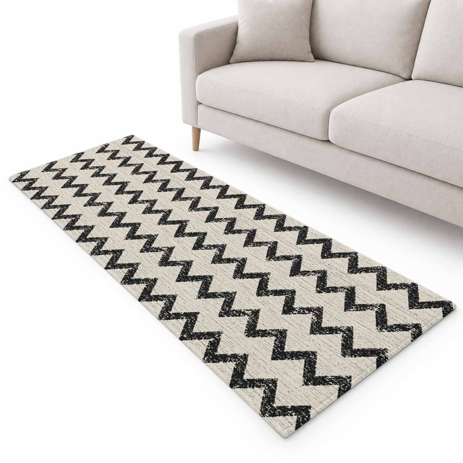 Black Zigzag Line Runner Rug 2.6'x10', Chevron Stripe Tribal Pattern ...