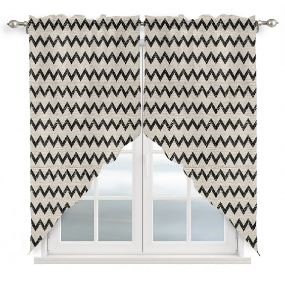 Black Zigzag Line Swag Curtain Valance for Windows, Chevron Stripe Tribal Pattern Shabby Chic Farmhouse Window Treatments Short Swag Topper for Kitchen Windows Bathroom Bedroom, 28"x36"