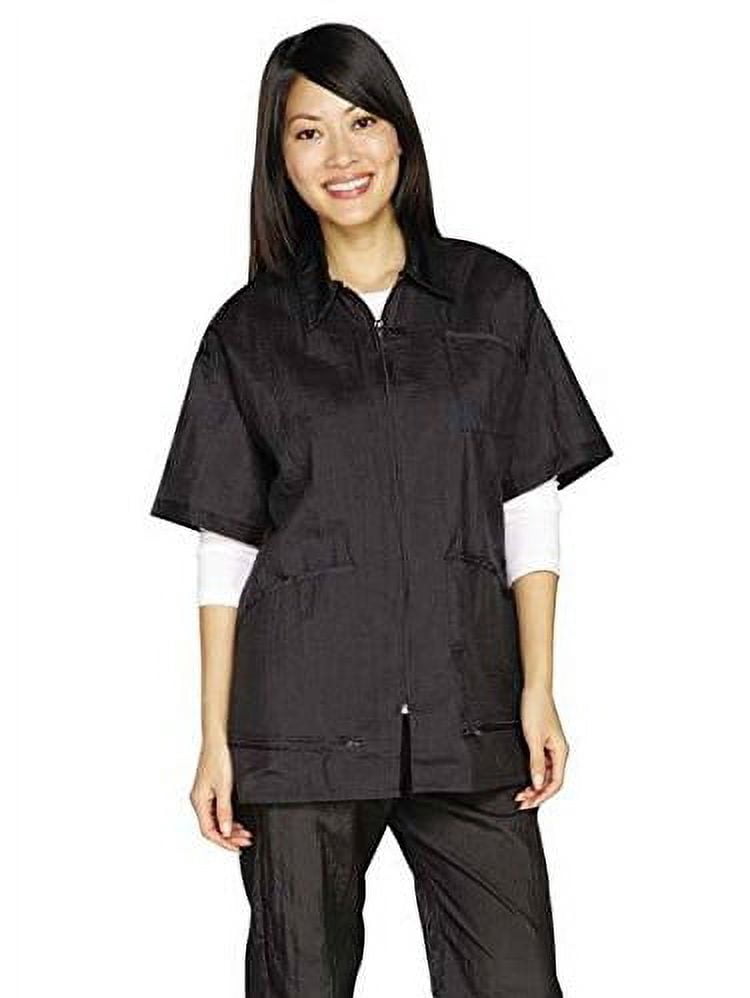 Stylist Jacket Black Zip Front Grooming Jackets - Short Sleeve Barber Stylist Groomer ...