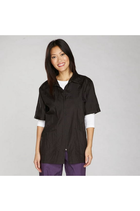 Black Zip Front Jackets for Barbers Stylists & Groomers Resists Water Stain Hair (Medium)