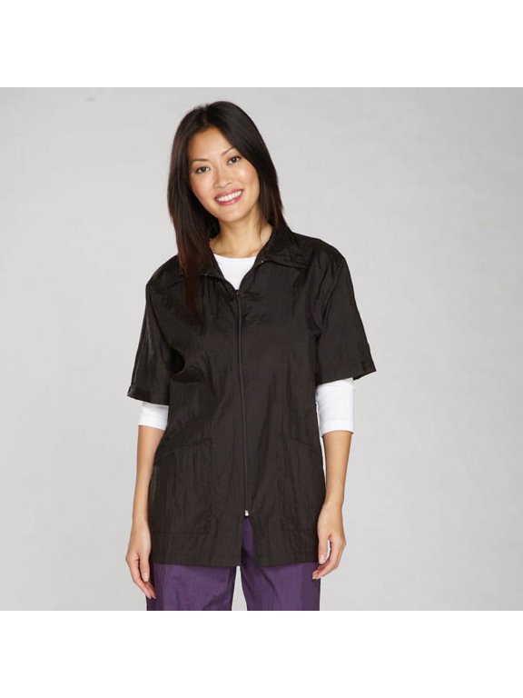 Black Zip Front Jackets for Barbers Stylists & Groomers Resists Water Stain Hair (XL)