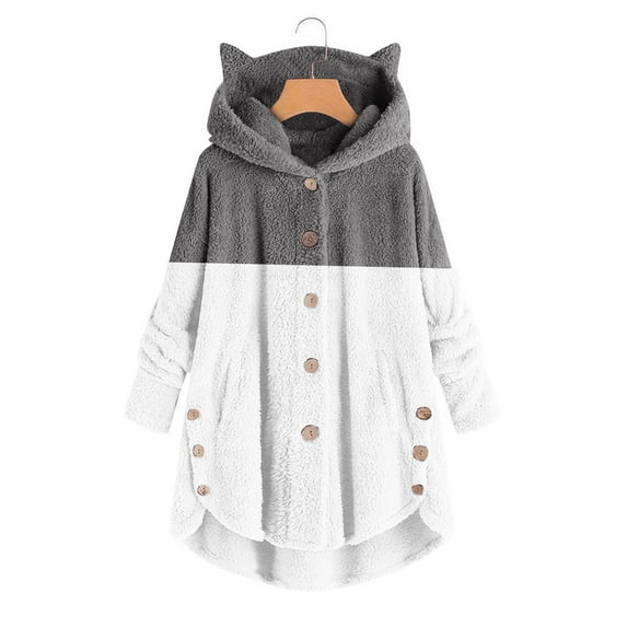 Black Zip Up Jacket Fleece Jacket Women Pullover Hoodie Casual Fleece Cat Ear Hooded Sweatshirt Warm Winter Oversized Outwear abrigos de invierno para mujer