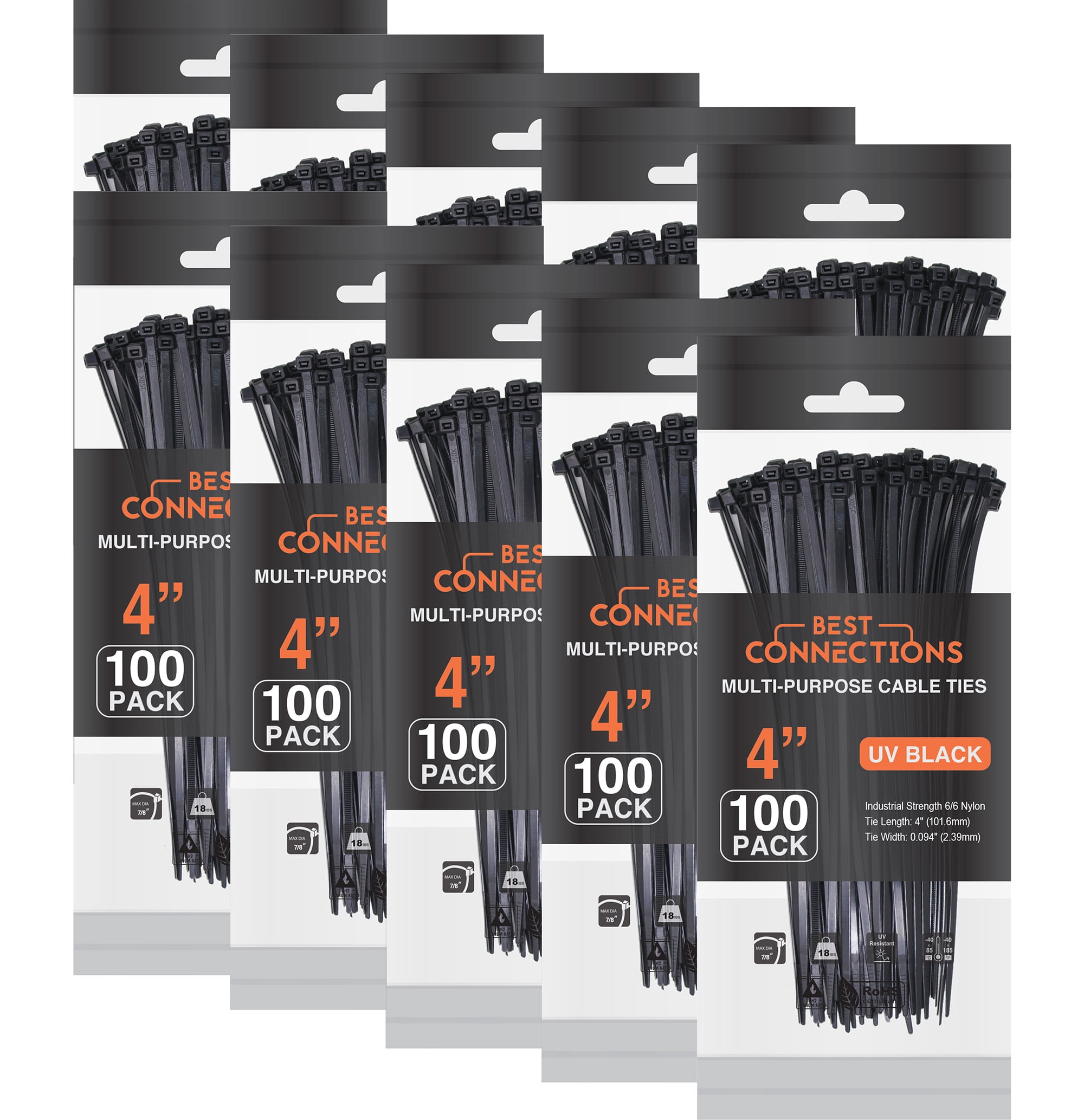 Morris UV-Resistant Nylon Cable Ties, 4-Inch, Black, 100 Pack – Heavy Duty 18lb Strength For Outdoor & Indoor Use