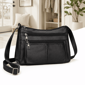 Large Vegan Leather Crossbody Travel Handbag - Durable Crossbody
