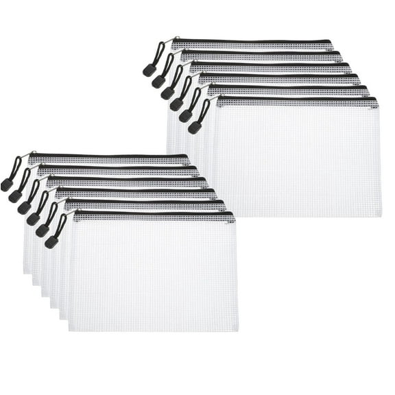 Mesh Zipper Pouch Bags A5 Plastic Pouches Organizing Document for Office School Home Travel 10pcs