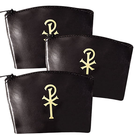 Black Zippered Rosary Pouches, Religious Gifts, Pack of 3, 3-7/16 Inch x 2-1/2 Inch