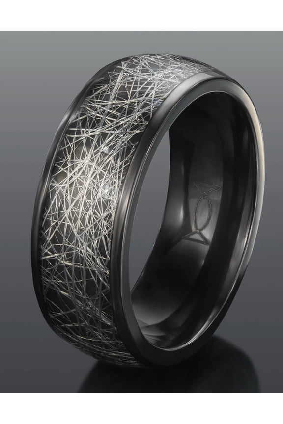 Black Zirconium Men’s Ring with Silver-Plated Silk Inlay – Modern Durable Statement Band