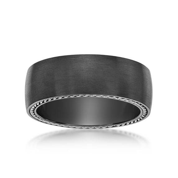 Black Zirconium Minimalist Band Ring for Men - 8 MM Width - Size 10 by Metro Jewelry