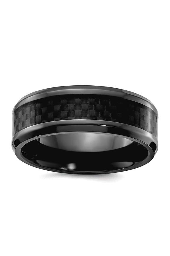 Zirconium Polished With Black Carbon Fiber Inlay 8mm Band Size 10 Ring for Women and Men