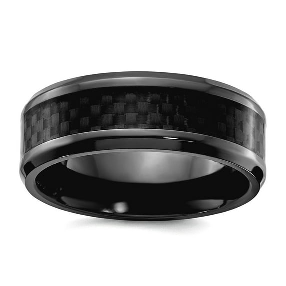 Zirconium Polished With Black Carbon Fiber Inlay 8mm Band Size 8.5 Ring for Women and Men
