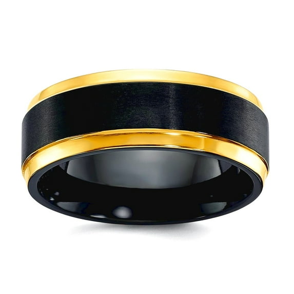 Zirconium Polished Yellow Ip Plated With Brushed Black Center 8mm Band Size 10 Ring for Women and Men
