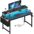 thumbnail image 1 of Black   amin   Desk with LED Li  hts and Power Outlets, 40 Inch Teen Writin   Study Table Home Office Desks with Monitor Stand, Computer Desk with Char  in   Station USB Port, Black, 1 of 9
