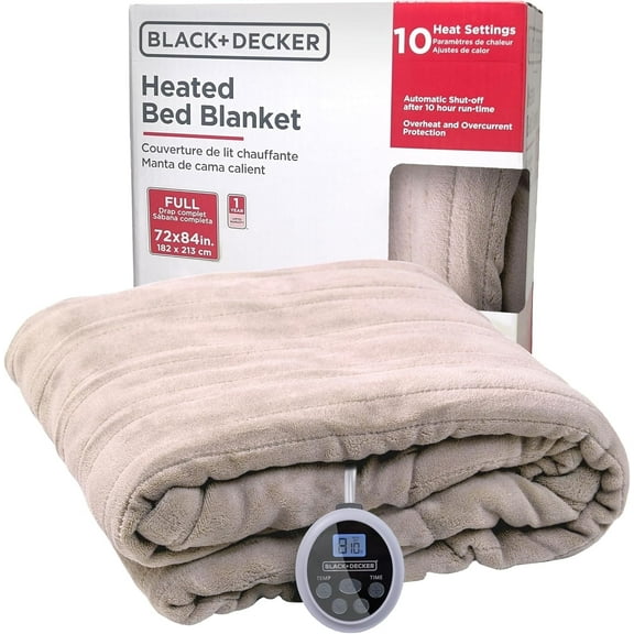 BLACK DECKER Heated Blanket Electric Full, 10 Heating Levels, 10H Timer, Auto Shutoff, 72x84 inches, Cream