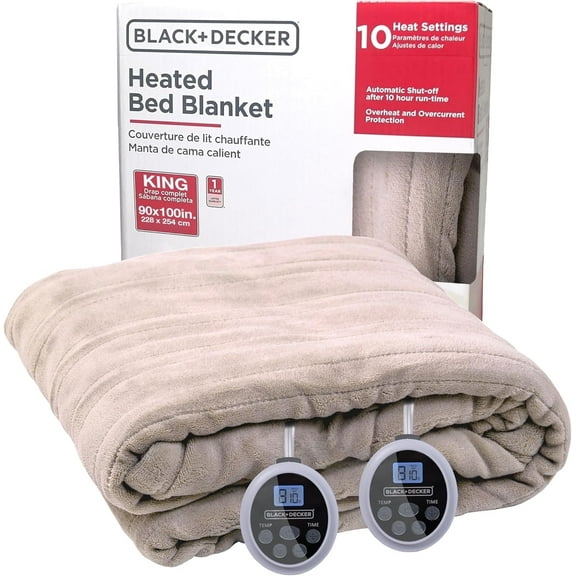 BLACK DECKER Heated Blanket Electric King, 10 Heating Levels, 10H Timer, Auto Shutoff, Dual Zone Heating, 90x100 inches, Cream