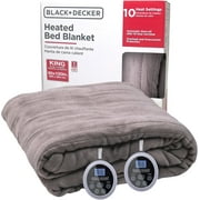 BLACK+DECKER Heated Blanket Electric King, 10 Heating Levels, 10H Timer, Auto Shutoff, Dual Zone Heating, 90x100 inches, Grey