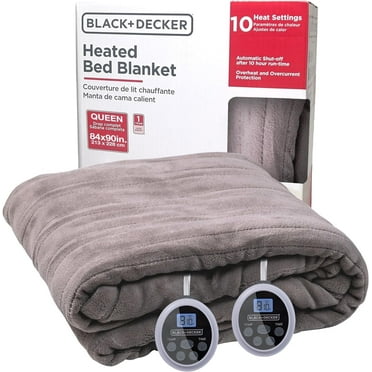 BLACK+DECKER Heated Blanket Electric Queen, 10 Heating Levels, 10H Timer, Auto Shutoff, Dual Zone Heating, 84x90 inches, Grey