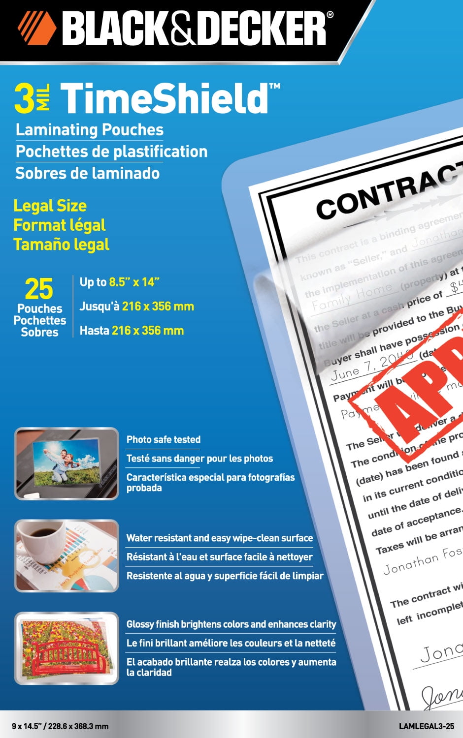 Black+Decker TimeShield Laminating Pouches, 8-1/2 x 14 inches, 3 mil, Pack of 25