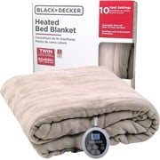 BLACK+DECKER Heated Blanket Electric Twin, 10 Heating Levels, 10H Timer, Auto Shutoff, 62x84 inches, Cream