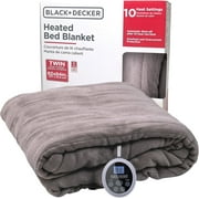 BLACK+DECKER Heated Blanket Electric Twin, 10 Heating Levels, 10H Timer, Auto Shutoff, 62x84 inches, Grey