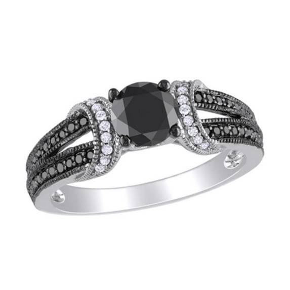 AFFY Black & White Natural Diamond Collar Ring In 10k White Gold (1 Cttw)