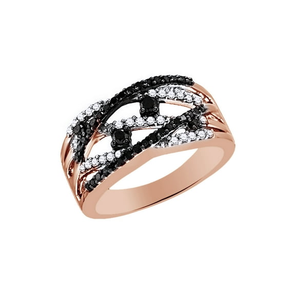 AFFY Black & White Natural Diamond Engagement Ring In 10k Rose Gold (0.53 Cttw)