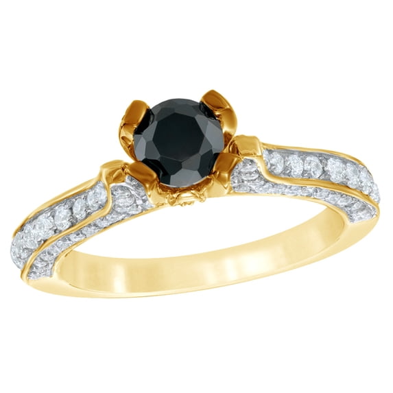 AFFY Black & White Natural Diamond Engagement Ring in 10k Yellow Gold (1.2 Cttw) By