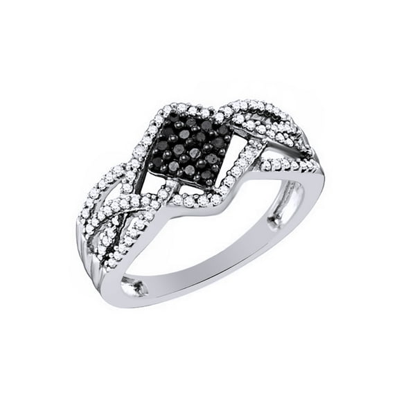 AFFY Black & White Natural Diamond Fashion Ring In 10k White Gold (0.38 Cttw)