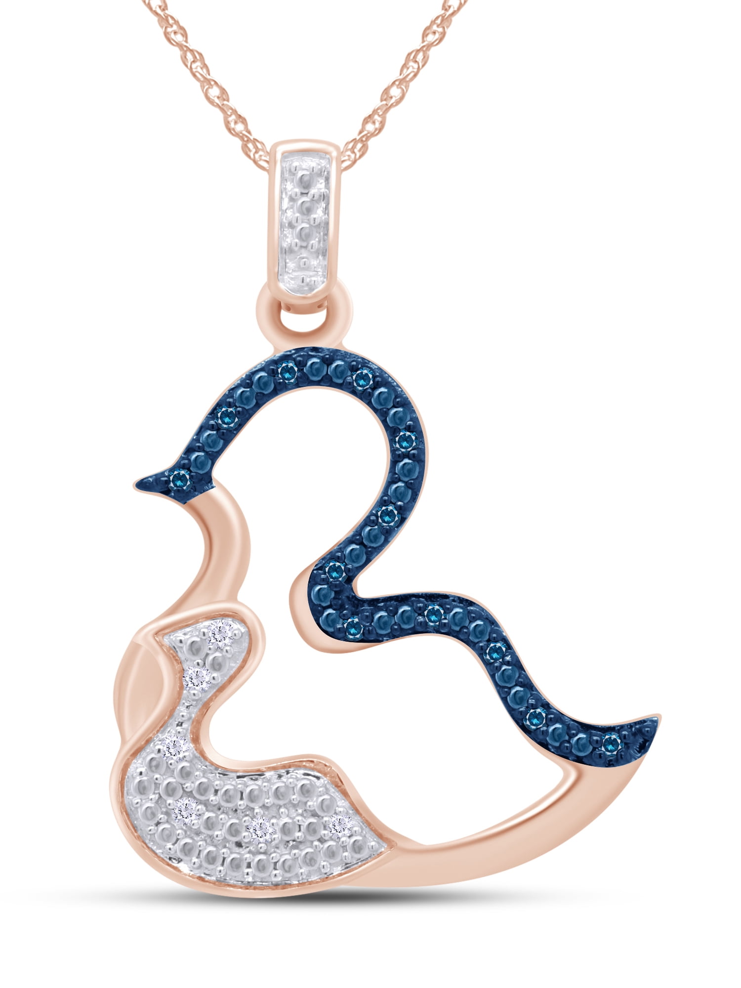 Black White Natural Diamond Mom Baby Duck Pendant