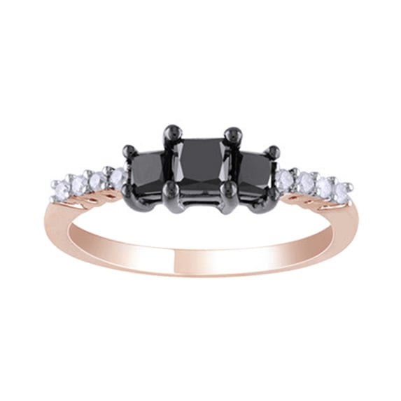 AFFY Black & White Natural Diamond Three-Stone Ring In 10k Rose Gold (1 Cttw)