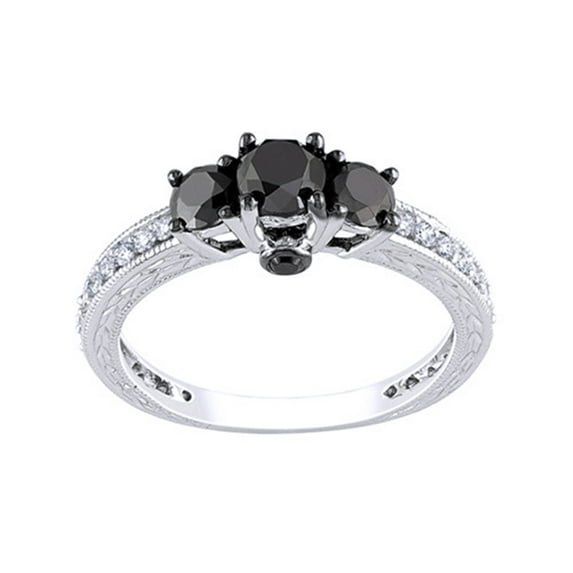 AFFY Black & White Natural Diamond Three-Stone Ring In 10k White Gold (1.25 Cttw)