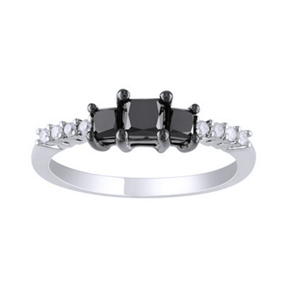 AFFY Black & White Natural Diamond Three-Stone Ring In 10k White Gold (1 Cttw)