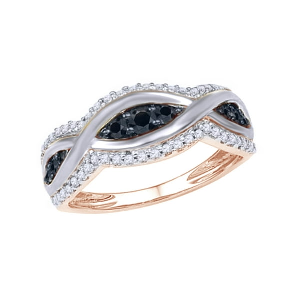AFFY Black & White Natural Diamond Two-Tone Infinity Ribbon Ring In 10k Rose Gold (0.5 Cttw)