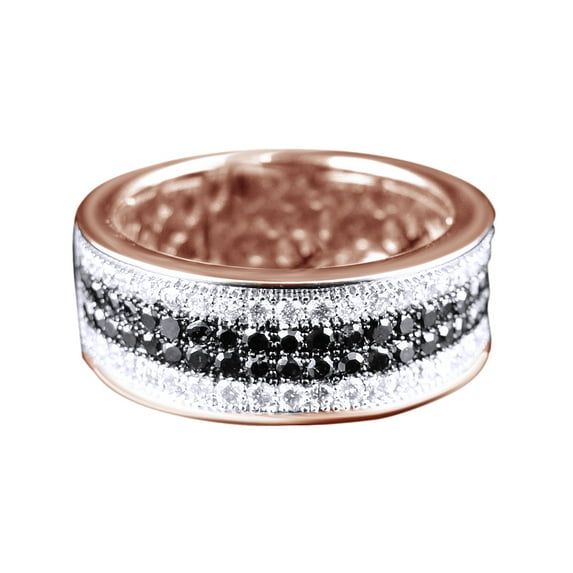AFFY Black & White Natural Diamond Wedding Band Ring In 10k Rose Gold (1.1 Cttw)