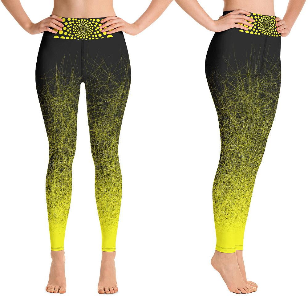 Black & Yellow Workout Leggings for Women Butt Lift Yoga Pants