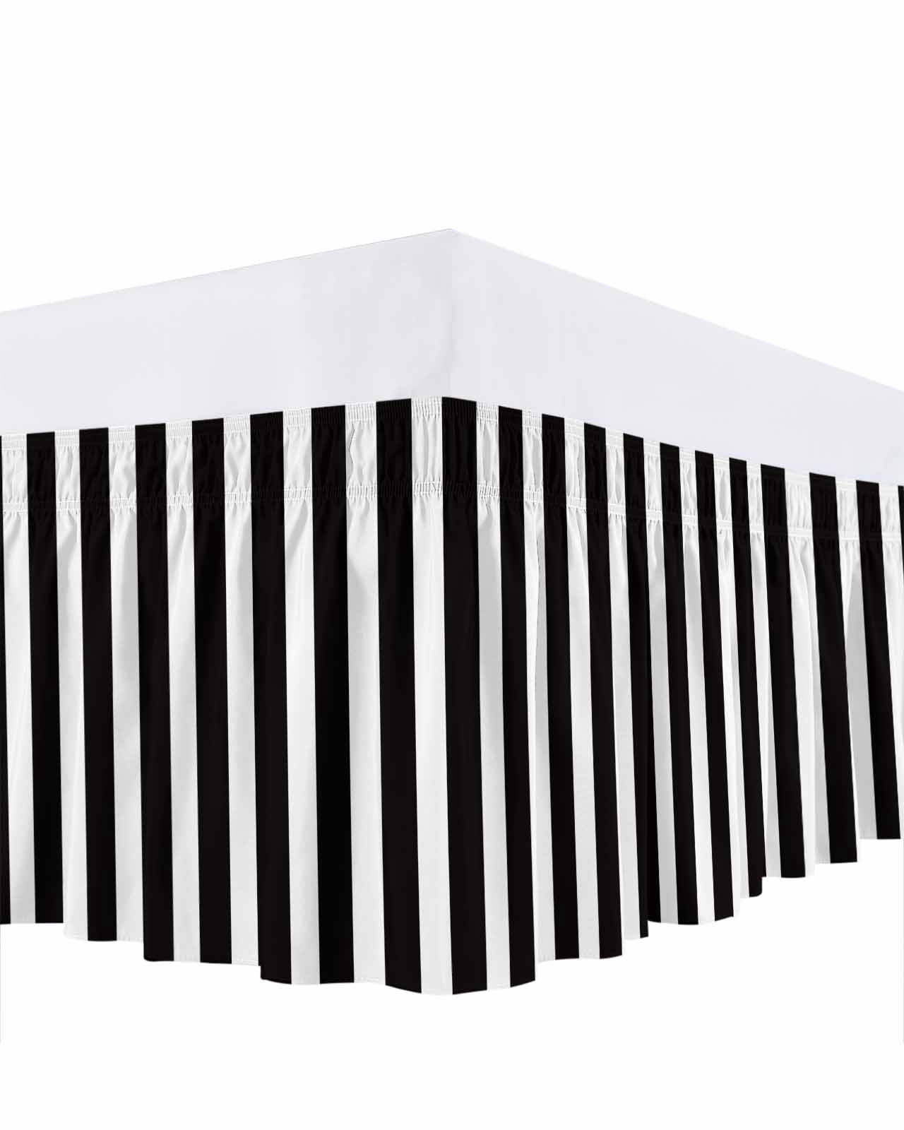 Black and Bed Skirt King Size 16" Drop White Stripe Ruffled Wrap Around Bed Skirts Adjustable Elastic Bedskirt Dust Ruffle for King Size Bed