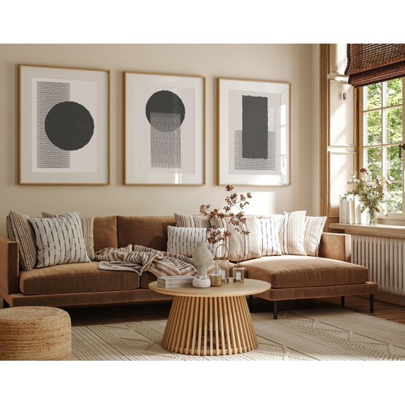 Black and Beige Abstract Circle Line Art Minimal Contemporary Print Wall Art Poster Gallery Wall Art Home Decor fast delivery Poster Set 3