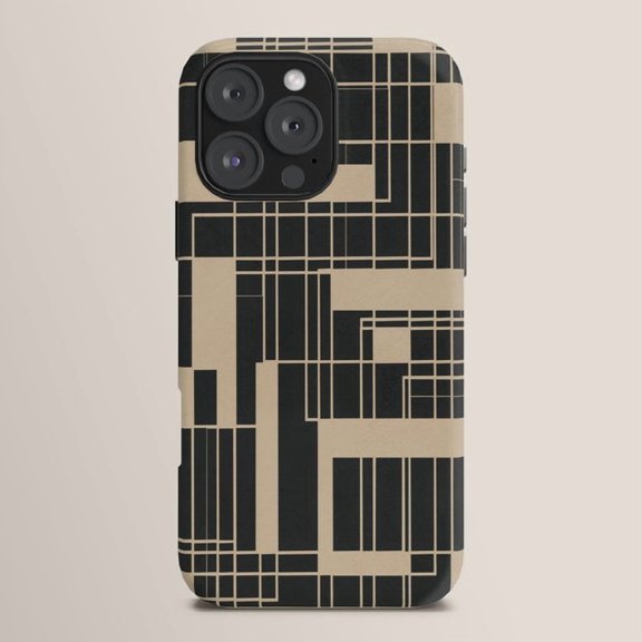 Black and Beige Geometric Grid Tough Case for Apple iPhone, Dual-Layer Polycarbonate and TPU