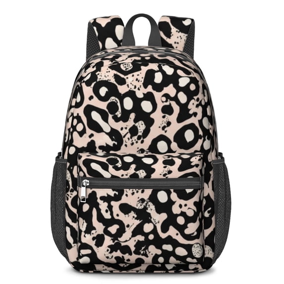 Black and Beige Leopard Print 17" School Backpacks for Teens,Waterproof Oxford Fabric,S-Shape Padded Straps for School,Travel,Hiking,Camping