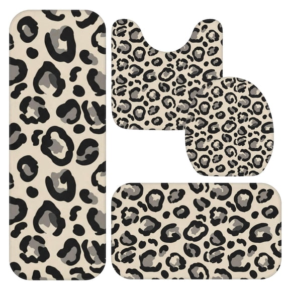 Black and Beige Leopard Print Bathroom Rug Set 4 Piece,Includes Contour,Lid Cover,Bath Mat,Non-Slip Extra Soft Absorbent Washable