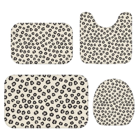 Black and Beige Leopard Print Bathroom Rug Set 4 Piece,Includes Contour,Lid Cover,Bath Mat,Non-Slip Extra Soft Absorbent Washable