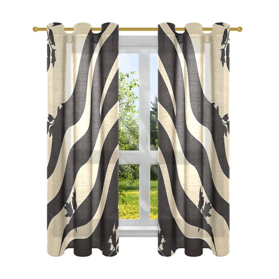 Black and Beige Stripe Semi Sheer Curtains for Living Room Bedroom Set of 2 Insulated Window Drapes