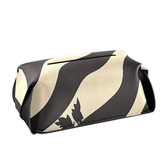 Black and Beige Stripe Tissue Box Cover Leather Square Rectangle Tissue Box Holder for Bathroom Living Room Desk Office Decor