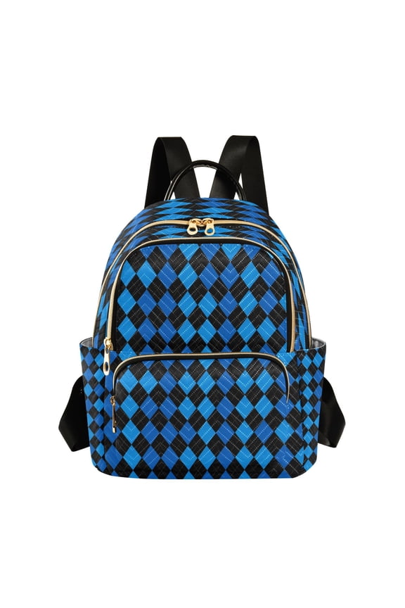 Black and Blue Color Checkerboard Pattern Quilted Backpack Fashion Daypack Commuter Bag for Women 8.5 L