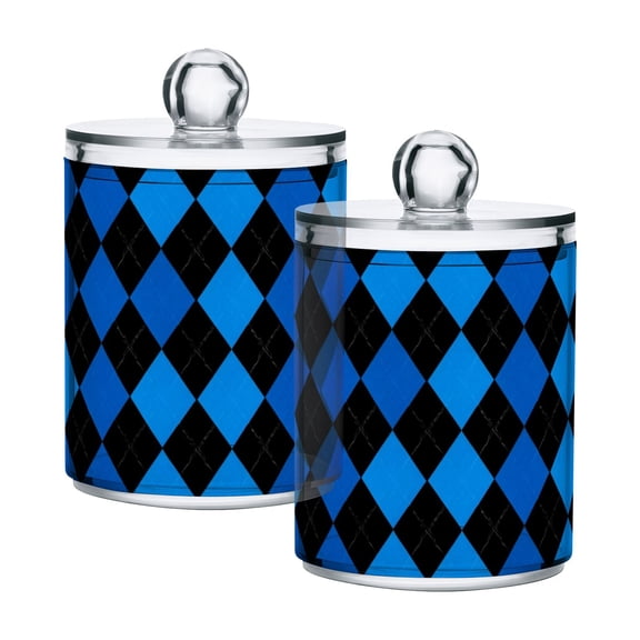 Black and Blue Color Checkerboard Pattern Translucent Plastic Cans Storage Canisters with Lid Set of 2