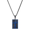 thumbnail image 1 of Stainless Steel Black and Blue Box Chain Crucifix Prayer Pendant Necklace, 1 of 2