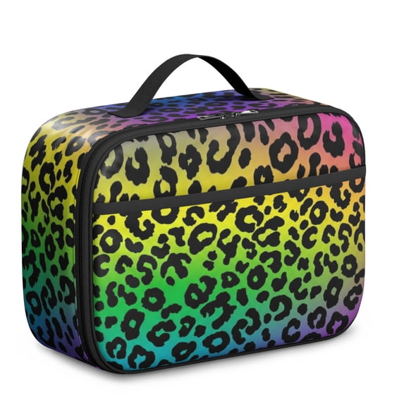 Black and Blue Leopard Print Insulated Lunch Bag Teens,Bento School Lunch Bag for Teens for Work,Picnic or Travel 10.6x7.7x4.3 Inches,12 Can Capacity